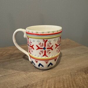 Anthropologie Red and Blue Snowflake Geometric Mug